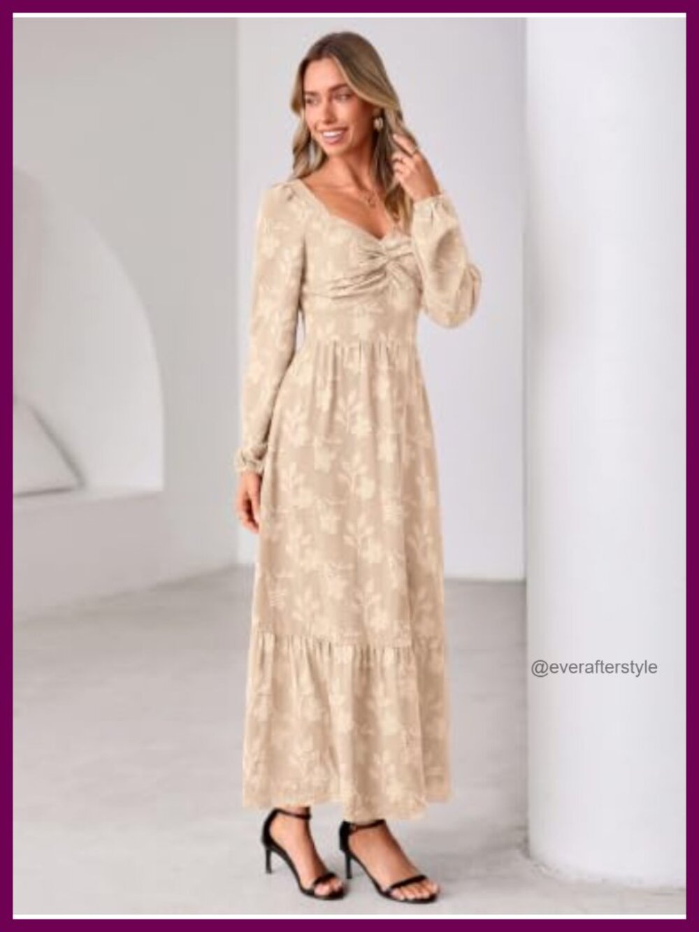 Simplee Womens Long Sleeve Boho Floral Maxi Dress A-Line Wedding Guest Semi - Picture 5 of 6